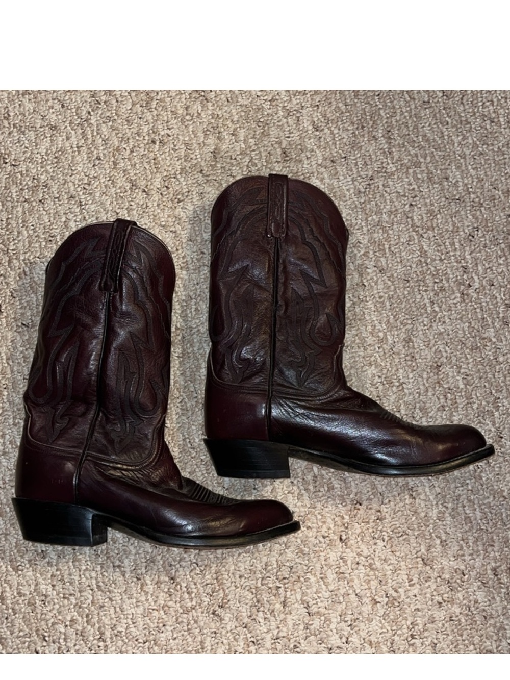 Lucchese Men's Burgundy Leather Cowboy Boots - Picture 3 of 6